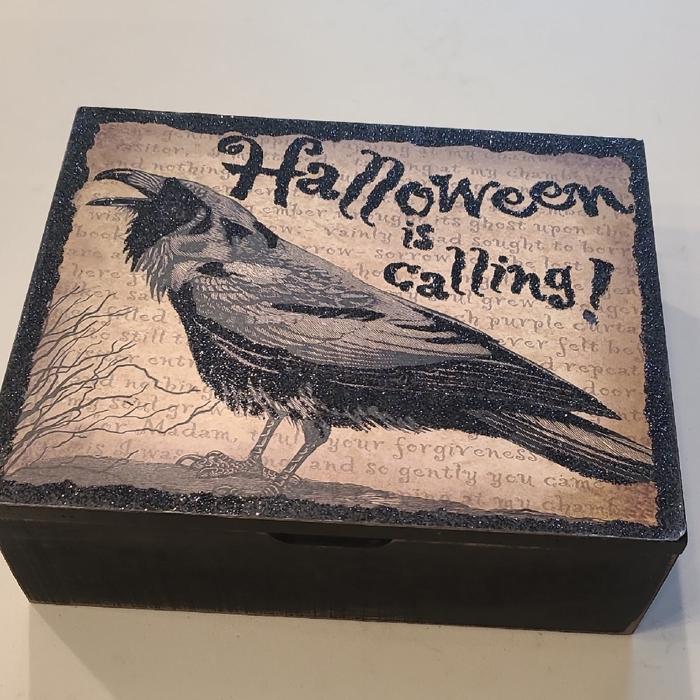 Pier 1 Halloween Crow Box - Black and Tan
